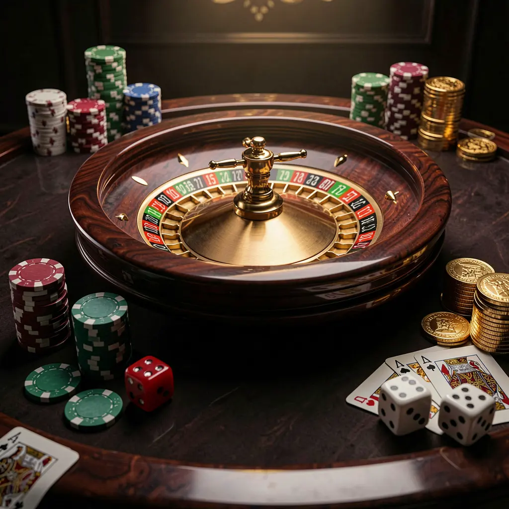A880c premium casino homepage scene featuring a roulette wheel spinning on a glossy table surrounded by poker chips, dice, cards, and golden coins with elegant dark background and cinematic lighting A880c premium casino homepage scene featuring a roulette wheel spinning on a glossy table surrounded by poker chips, dice, cards, and golden coins with elegant dark background and cinematic lighting